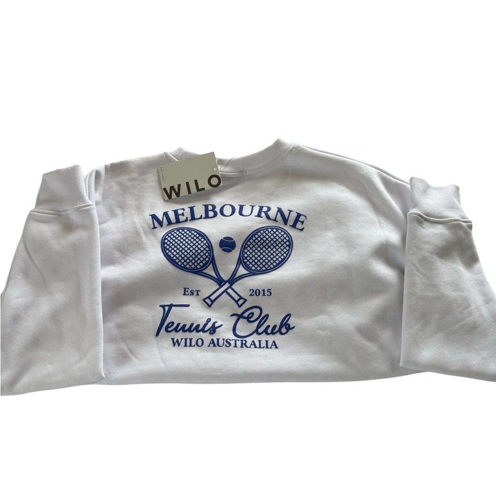 NWT WILO The Label 2 Piece Crew Sweatshirt & Shorts Tennis Club White & Blue Lg - Picture 12 of 15